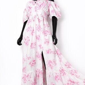 New midi dress with floral pink print, size L.